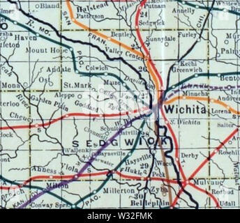 Carte de Stouffer's Railroad Kansas 1915-1918 Sedgwick Comté Banque D'Images