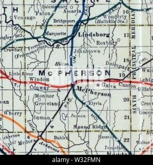 Carte de Stouffer's Railroad Kansas 1915-1918 McPherson Comté Banque D'Images