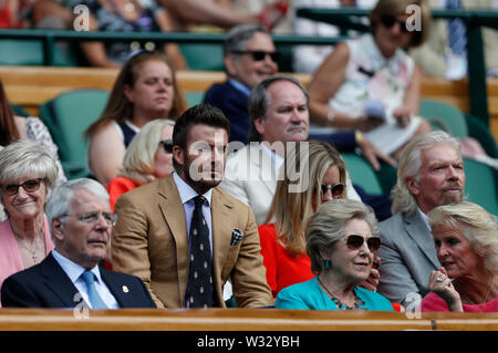 Londres, Grande-Bretagne. 11 juillet, 2019. David Beckham regarde les dames en demi-finale entre Serena Williams, de l'et Barbora Strycova de République tchèque au tennis de Wimbledon 2019 à Londres, Grande-Bretagne, le 11 juillet 2019. (Xinhua/Han Yan) Credit : Han Yan/Xinhua/Alamy Live News Banque D'Images