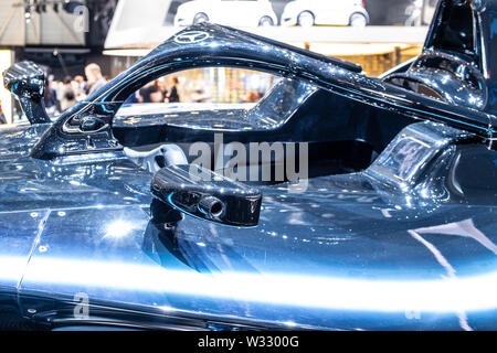 Genève, mars 2019 Mercedes Silver Arrow EQ 01 FIA SAP Formule E, Salon de Genève, voiture de course électrique produit par Mercedes Benz Banque D'Images