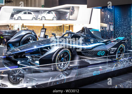 Genève, mars 2019 Mercedes Silver Arrow EQ 01 FIA SAP Formule E, Salon de Genève, voiture de course électrique produit par Mercedes Benz Banque D'Images