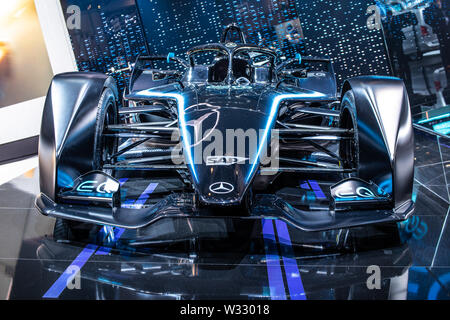 Genève, mars 2019 Mercedes Silver Arrow EQ 01 FIA SAP Formule E, Salon de Genève, voiture de course électrique produit par Mercedes Benz Banque D'Images