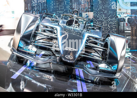 Genève, mars 2019 Mercedes Silver Arrow EQ 01 FIA SAP Formule E, Salon de Genève, voiture de course électrique produit par Mercedes Benz Banque D'Images