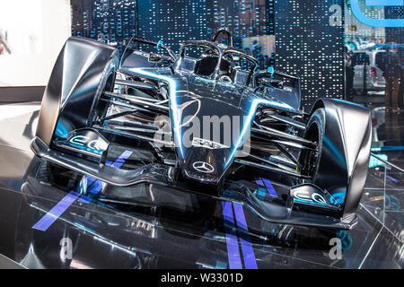 Genève, mars 2019 Mercedes Silver Arrow EQ 01 FIA SAP Formule E, Salon de Genève, voiture de course électrique produit par Mercedes Benz Banque D'Images