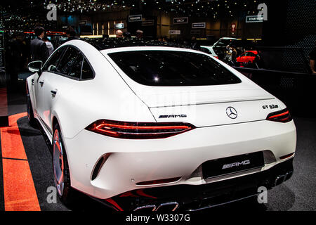 Genève, Suisse, mars 2019 white Mercedes-AMG GT 63 S 4MATIC + Coupé V8 biturbo, Genève International Motor Show, produit par Mercedes Benz Banque D'Images