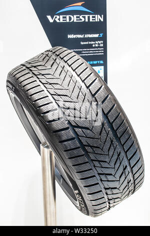 Genève, mars 2019 Vredestein été, hiver, toutes saisons pneu, jante en aluminium avec des pneus tubeless, Genève International Motor Show, produit par Vredestein Banque D'Images