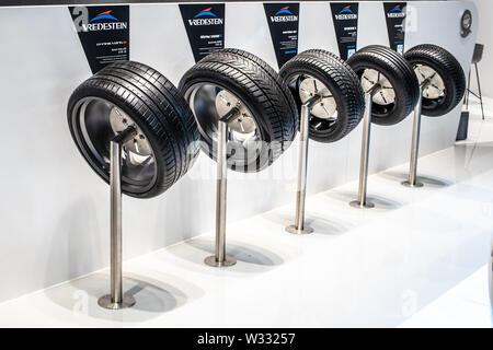 Genève, mars 2019 Vredestein été, hiver, toutes saisons pneu, jante en aluminium avec des pneus tubeless, Genève International Motor Show, produit par Vredestein Banque D'Images