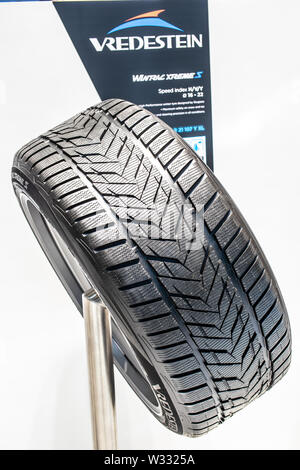 Genève, mars 2019 Vredestein été, hiver, toutes saisons pneu, jante en aluminium avec des pneus tubeless, Genève International Motor Show, produit par Vredestein Banque D'Images