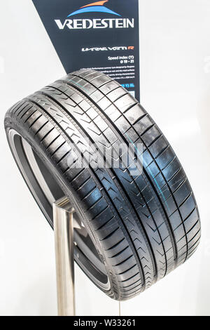 Genève, mars 2019 Vredestein été, hiver, toutes saisons pneu, jante en aluminium avec des pneus tubeless, Genève International Motor Show, produit par Vredestein Banque D'Images