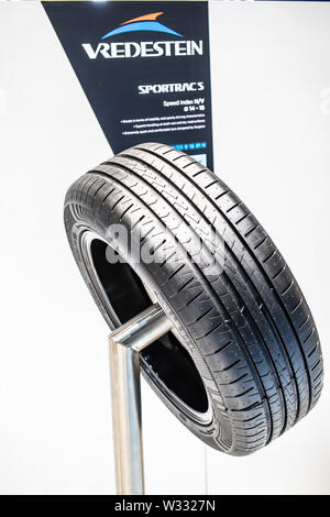 Genève, mars 2019 Vredestein été, hiver, toutes saisons pneu, jante en aluminium avec des pneus tubeless, Genève International Motor Show, produit par Vredestein Banque D'Images