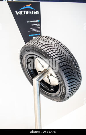 Genève, mars 2019 Vredestein été, hiver, toutes saisons pneu, jante en aluminium avec des pneus tubeless, Genève International Motor Show, produit par Vredestein Banque D'Images