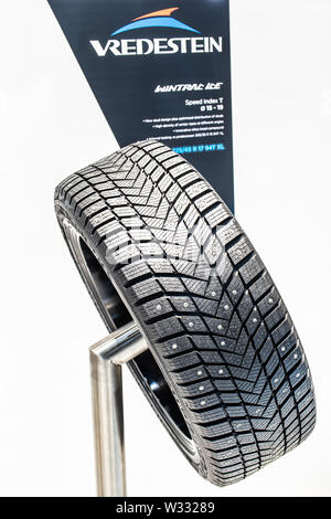 Genève, mars 2019 Vredestein été, hiver, toutes saisons pneu, jante en aluminium avec des pneus tubeless, Genève International Motor Show, produit par Vredestein Banque D'Images