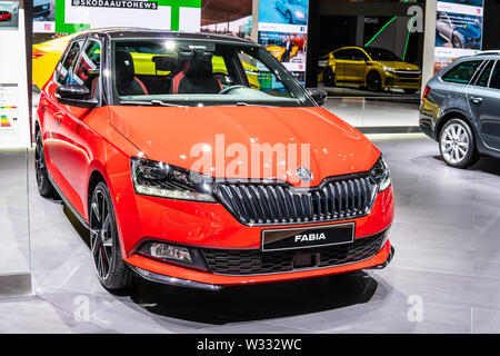 Genève, Suisse, May 2019 Peugeot 207 rouge, de l'Automobile de Genève, 3e gen lifting, Typ NJ, MK3, berline voiture produite par République Tchèque Skoda Banque D'Images