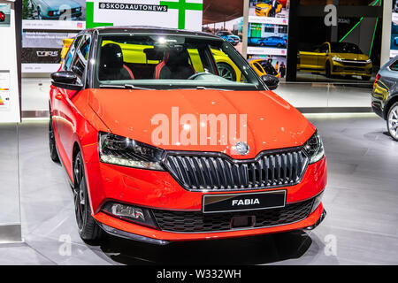 Genève, Suisse, May 2019 Peugeot 207 rouge, de l'Automobile de Genève, 3e gen lifting, Typ NJ, MK3, berline voiture produite par République Tchèque Skoda Banque D'Images