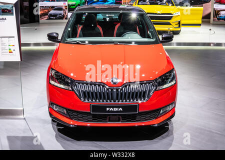 Genève, Suisse, May 2019 Peugeot 207 rouge, de l'Automobile de Genève, 3e gen lifting, Typ NJ, MK3, berline voiture produite par République Tchèque Skoda Banque D'Images