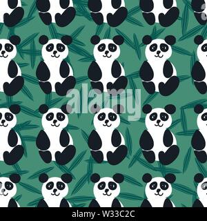 Modèle vectoriel continu avec friendly pandas sur fond vert Illustration de Vecteur