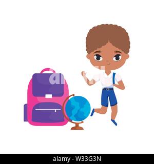 Petit garçon afro avec des élèves de l'école fournitures vector illustration design Illustration de Vecteur