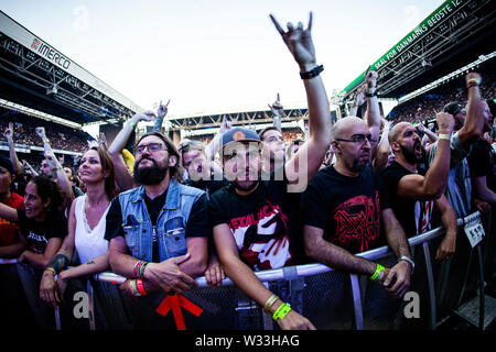 Copenhague, Danemark. 11 juillet, 2019. Copenhague, Danemark. Juillet 11th, 2019. Concert des amateurs assister à un concert live avec le groupe de heavy metal américain Metallica à Telia Parken de Copenhague. (Photo crédit : Gonzales Photo/Alamy Live News Banque D'Images
