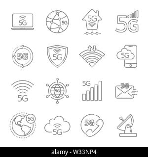 La technologie 5G icons set. 5e génération de réseau mobile, connexion haute vitesse systèmes sans fil. La technologie 5G Ensemble d'icônes vectorielles pour le web design, l'INTERFACE UTILISATEUR Illustration de Vecteur