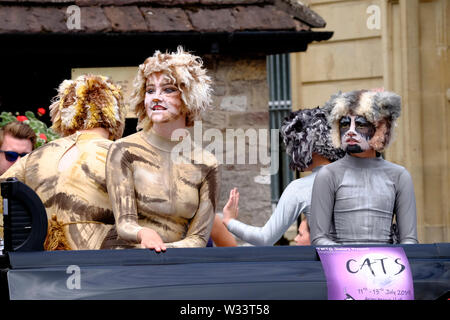 Le Carnaval 2019 procession à Thornbury South Gloucestershire UK. La troupe de chats. Banque D'Images