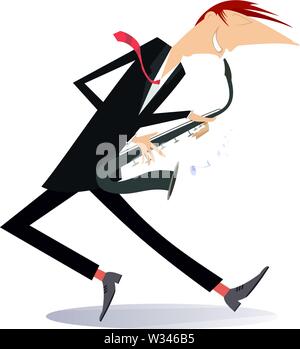 Illustration isolé du saxophoniste. Le saxophoniste joue de la musique avec inspiration isolated on white illustration Illustration de Vecteur