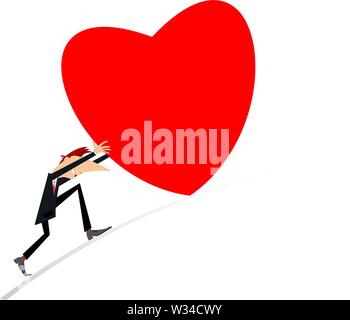 Homme pousse un symbole coeur illustration. Smiling homme pousse un grand coeur isolated on white Illustration de Vecteur