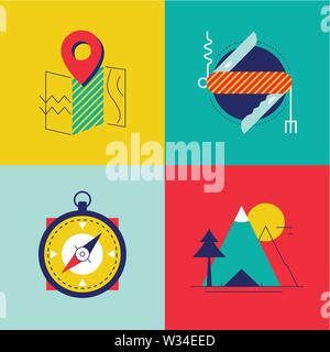 Tourisme et camping - des éléments de style design plat Illustration de Vecteur