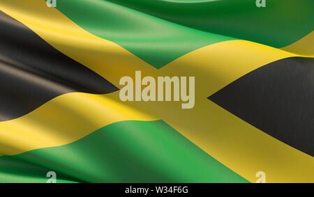 Close-up de haute résolution d'un drapeau de la Jamaïque. 3D illustration. Banque D'Images