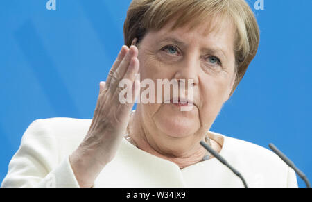 La chancelière Angela Merkel point presse du Premier Ministre du Royaume du Danemark et le Chancelier fédéral de la chancellerie à Berlin, Allemagne le 11.07.2019. Dans le monde d'utilisation | Banque D'Images
