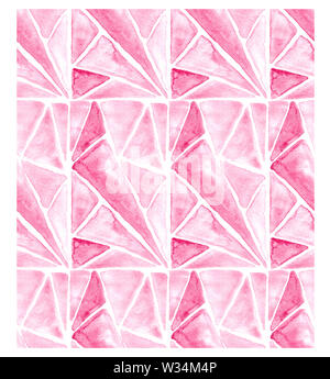 Hand drawn seamless pattern rose rose aquarelle - invitations, affiches, cartes modèle - peinture humide rouge triangle absctarct historique sans fin Banque D'Images