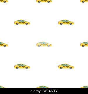 Modèle sans couture avec voiture taxi en style cartoon. Vue de côté. Taxi Cab voiture jaune sur fond blanc. Vector illustration pour design, web, wrappin Illustration de Vecteur