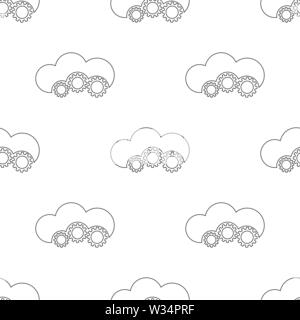 Modèle sans couture avec le cloud et d'engrenages sur fond blanc. Service de réparation en ligne concept. Modèle de service Cloud. Vector illustration pour design, web, Illustration de Vecteur