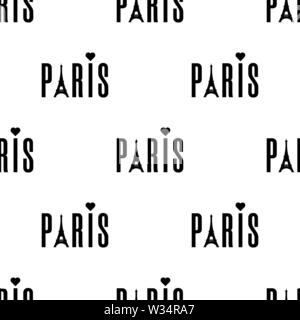 Modèle sans couture avec word avec paris tour eiffel sur fond blanc. Vector illustration pour design, web, papier d'emballage, tissu. Illustration de Vecteur