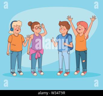 Les adolescents friends having fun cartoons Illustration de Vecteur