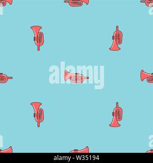 Motif de trompette sans couture. Fond d'instrument de musique . Horn vector illustration Illustration de Vecteur