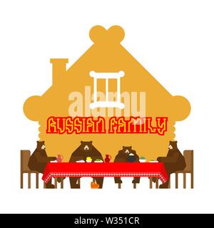 La famille ours russe dans la maison. Accueil traditionnel ours animal. Cabane en bois. La culture de la Russie Illustration de Vecteur