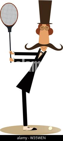 Monsieur joue au tennis.illustration isolé dans l'homme Moustache top hat joue au tennis isolated on white Illustration de Vecteur