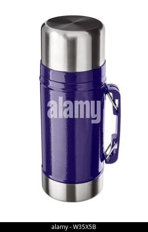 Thermos métal close up, d'isoler sur un fond blanc. Bouteille Thermos metal sur fond blanc l'isolement. Banque D'Images