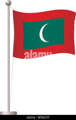 Maldives drapeau sur mât. Mât en métal. Drapeau national des Maldives vector illustration Illustration de Vecteur