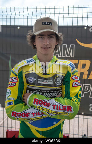 Manchester, UK. 12 juillet, 2019. MANCHESTER, UK 13 juillet Zach Cook, de l'Australie au cours de la Équipe FIM Speedway U-21 Championnat du Monde de Speedway National Stadium, Manchester Le samedi 13 juillet 2019 (Crédit : Ian Charles | MI News) Credit : MI News & Sport /Alamy Live News Banque D'Images