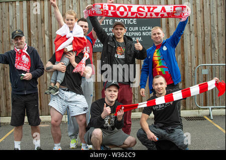 Manchester, UK. 12 juillet, 2019. MANCHESTER, UK 13 juillet Polish fans au cours de l'équipe de FIM Speedway U-21 Championnat du Monde de Speedway National Stadium, Manchester Le samedi 13 juillet 2019 (Crédit : Ian Charles | MI News) Credit : MI News & Sport /Alamy Live News Banque D'Images