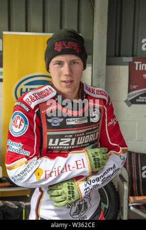 Manchester, UK. 12 juillet, 2019. MANCHESTER, UK 13 juillet Tim Sorensen du Danemark au cours de l'équipe de FIM Speedway U-21 Championnat du Monde de Speedway National Stadium, Manchester Le samedi 13 juillet 2019 (Crédit : Ian Charles | MI News) Credit : MI News & Sport /Alamy Live News Banque D'Images