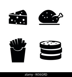 Le fast food. Les simples Vector Icons Set pour la vidéo, les applications mobiles, sites Web, projets d'impression et de votre conception. Fast Food icon noir Télévision Affichage o Illustration de Vecteur