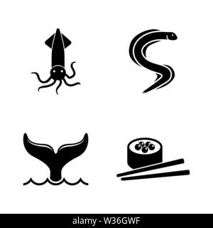 Les fruits de mer. Les simples Vector Icons Set pour la vidéo, les applications mobiles, sites Web, projets d'impression et de votre conception. L'icône de fruits de mer plat noir Illustration sur Wh Illustration de Vecteur