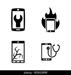 Service de réparation de téléphone. Les simples Vector Icons Set pour la vidéo, les applications mobiles, sites Web, projets d'impression et de votre conception. Service de réparation de l'icône de téléphone Bla Illustration de Vecteur