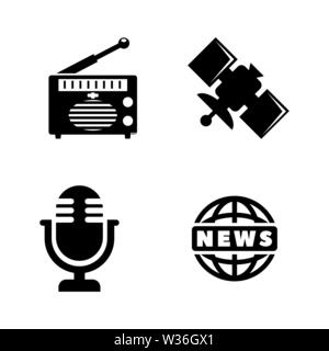 Médias, Actualités. Les simples Vector Icons Set pour la vidéo, les applications mobiles, sites Web, projets d'impression et de votre conception. Médias, Actualités icon noir Télévision Illustrati Illustration de Vecteur