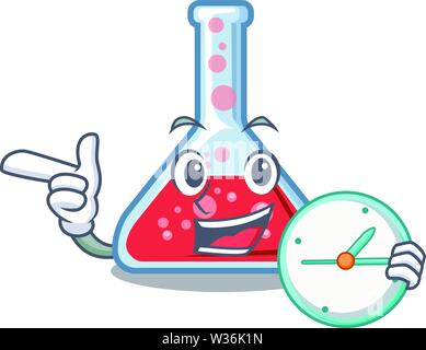 Avec l'horloge dans l'erlenmeyer de caractères Illustration de Vecteur