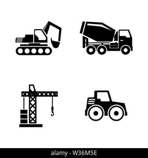 Bâtiment de construction des machines. Les simples Vector Icons Set pour la vidéo, les applications mobiles, sites Web, projets d'impression et de la conception. Véhicule de construction Illustration de Vecteur