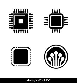 Puce électronique. Les simples Vector Icons Set pour la vidéo, les applications mobiles, sites Web, projets d'impression et de votre conception. L'icône de puce électronique Bla Illustration de Vecteur