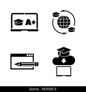L'éducation en ligne. Les simples Vector Icons Set pour la vidéo, les applications mobiles, sites Web, projets d'impression et de votre conception. L'éducation en ligne icon noir Télévision Illustration de Vecteur